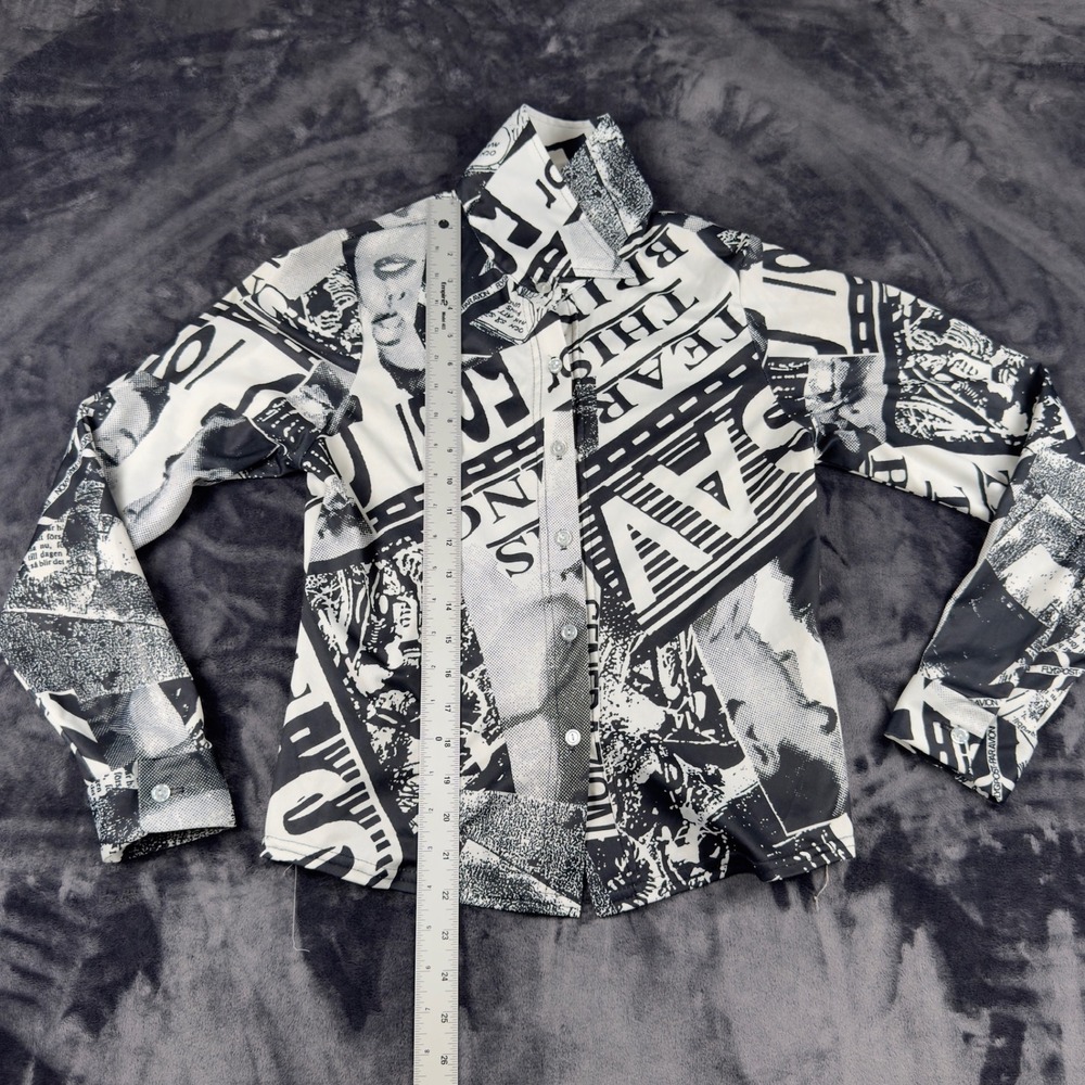 You Nique Button Up Shirt Womens S Black White Newspaper Print Graphic USA Made